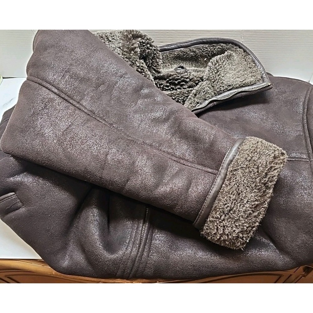 Wilsons Leather Pelle Studio Shearling Bomber Jacket Brown Faux Fur Lined 2XL - Picture 3 of 9